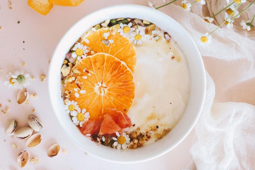 Citrus panna cotta with mint aroma